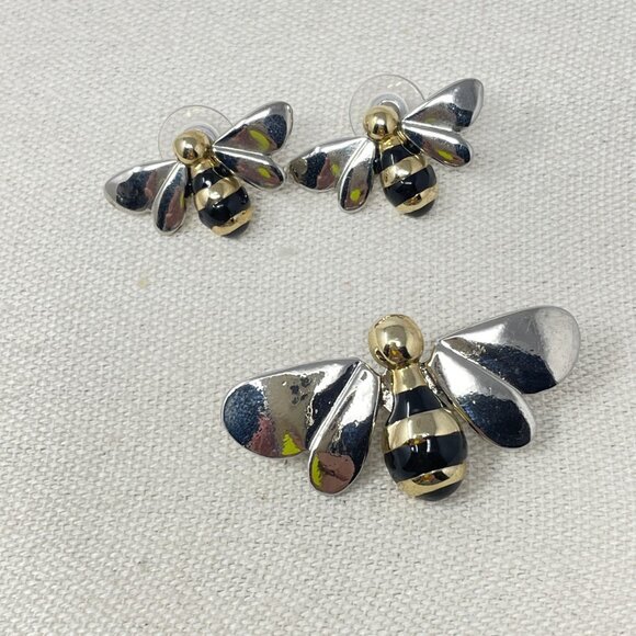 Bumblebee Brooch and Earrings‎ Set Bee Insect Silver-Tone Mixed Metals Novelty - Picture 1 of 8